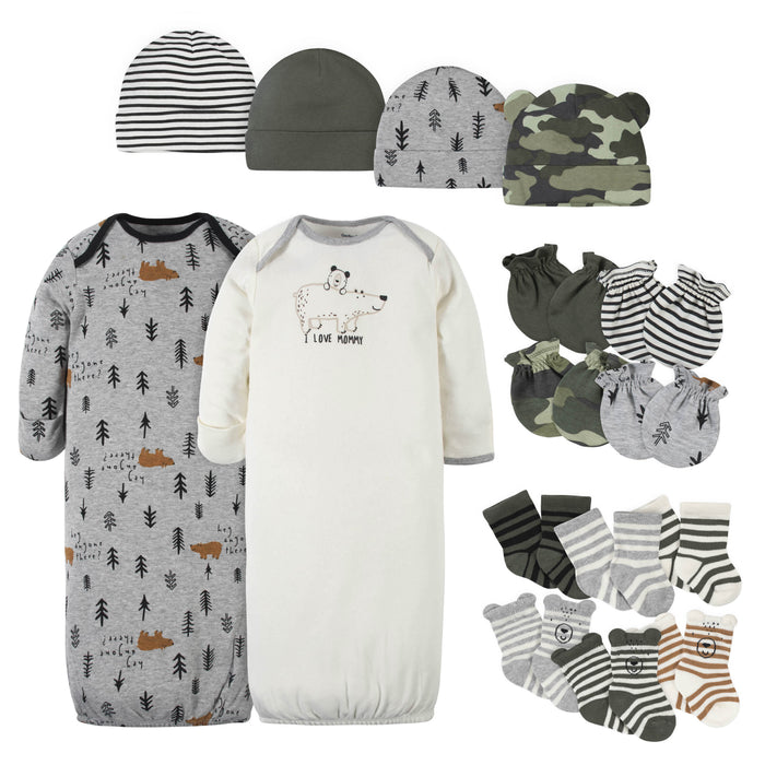 16-Piece Baby Boys Bear Gown, Mitten, Cap, & Sock Set-Gerber Childrenswear