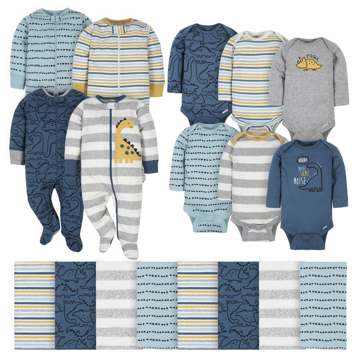 18-Piece Baby Boys Dinosaur Sleep 'N Play, Onesies® Bodysuit, and Burpcloth Set-Gerber Childrenswear