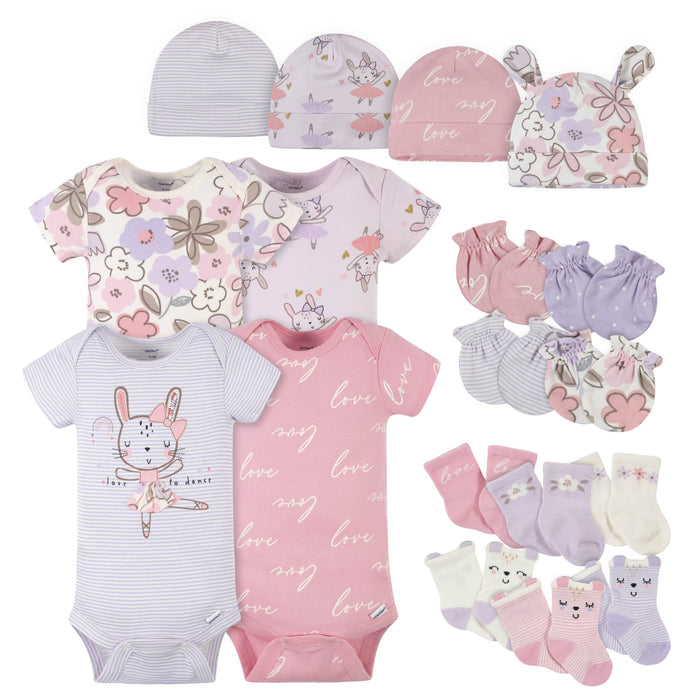 18-Piece Baby Girls Bunny Ballerina Onesies® Bodysuit, Mitten, Cap, & Sock Set-Gerber Childrenswear