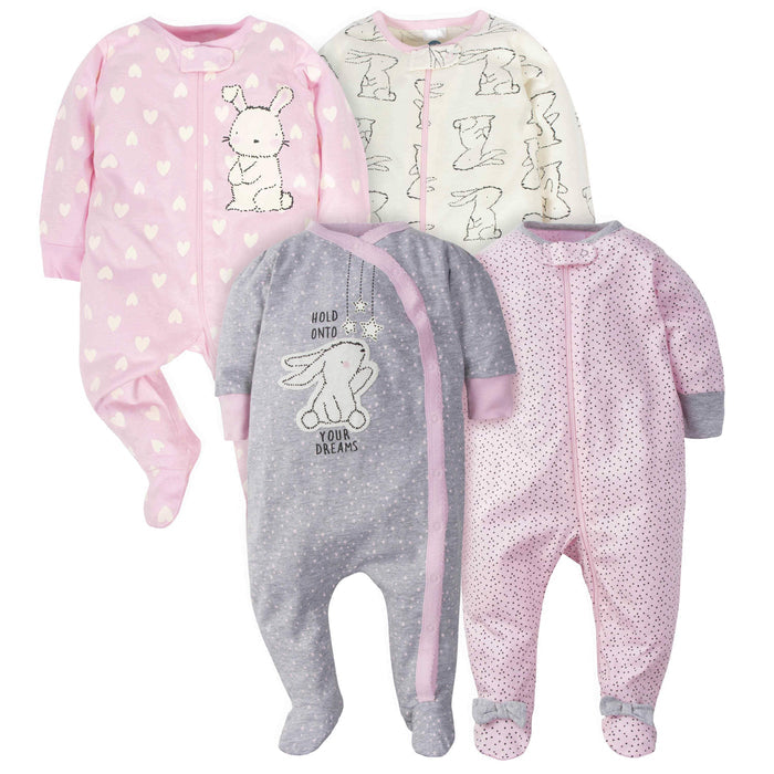 18-Piece Baby Girls Bunny Sleep 'N Play, Onesies® Bodysuit, and Burpcloth Set-Gerber Childrenswear