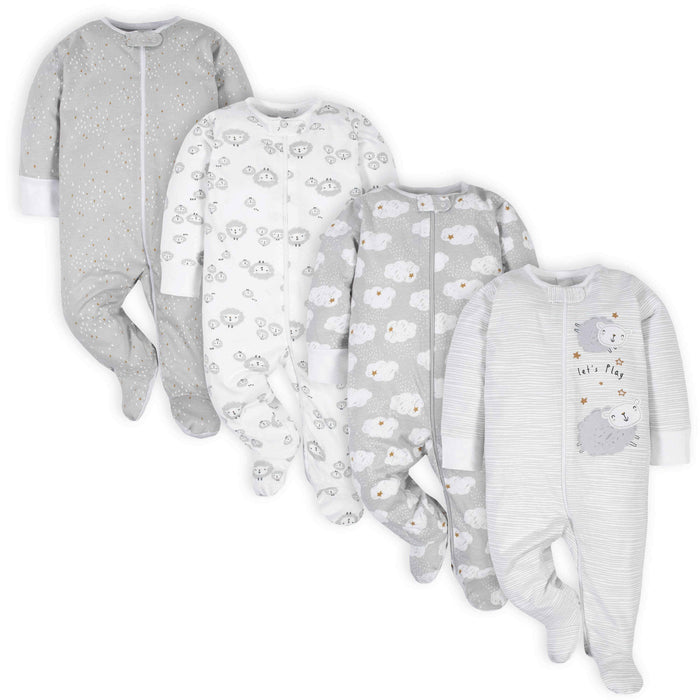18-Piece Baby Neutral Sheep and Clouds Sleep 'N Play, Onesies® Bodysuit, and Burpcloth Set-Gerber Childrenswear