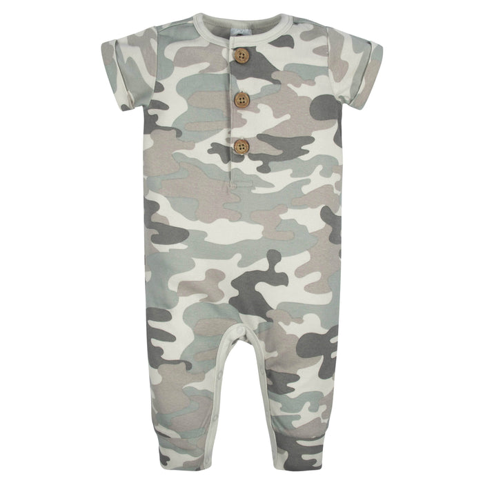 2-Pack Baby Boys Camo & Blue Short Sleeve Rompers-Gerber Childrenswear