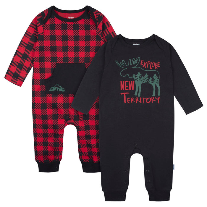 2-Pack Baby Boys Black Explore Rompers