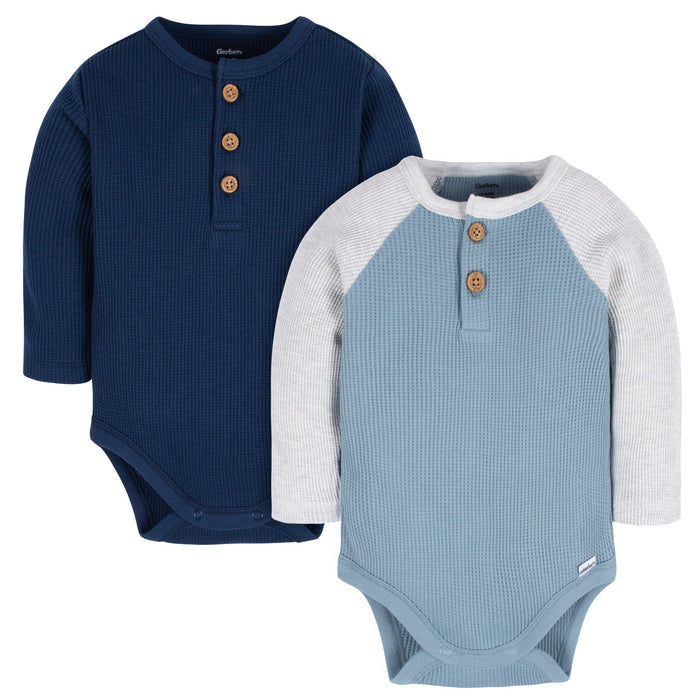 2-Pack Baby Boys Navy/Blue/Lt Grey Heather Long Sleeve Onesies® Bodysuits