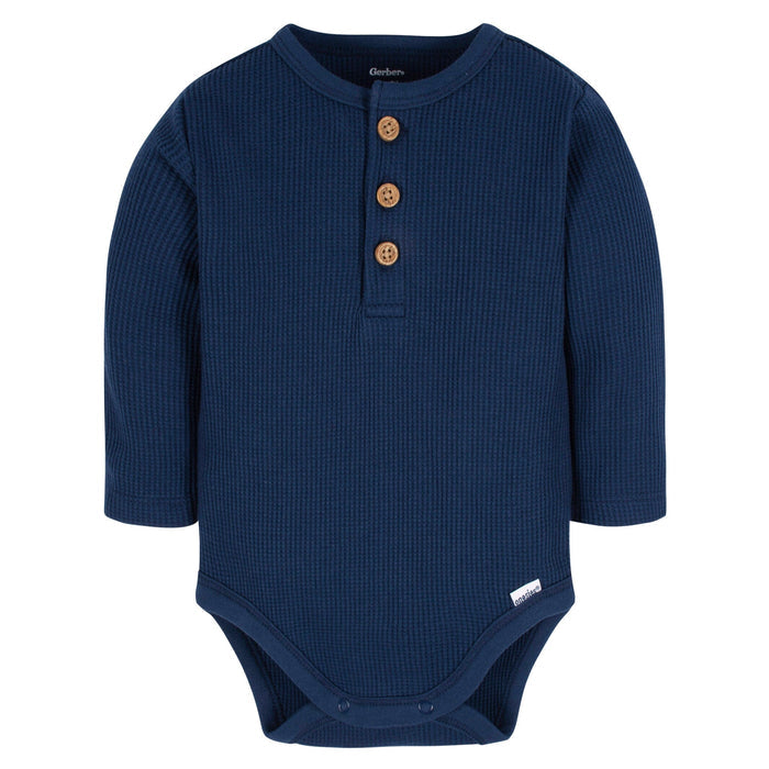 2-Pack Baby Boys Navy/Blue/Lt Grey Heather Long Sleeve Onesies® Bodysuits