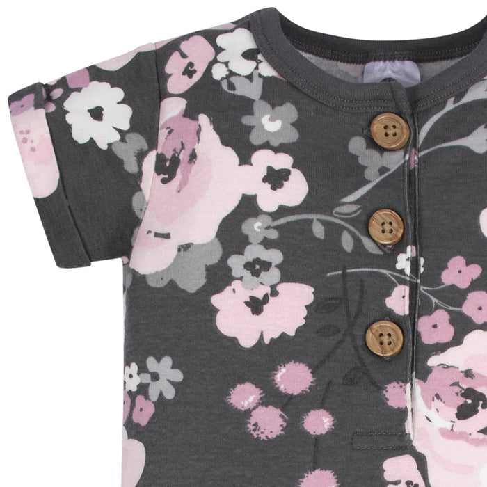 2-Pack Baby Girls Floral & Daisies Short Sleeve Rompers-Gerber Childrenswear
