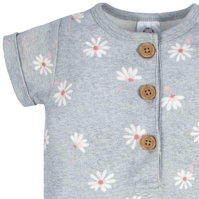 2-Pack Baby Girls Floral & Daisies Short Sleeve Rompers-Gerber Childrenswear