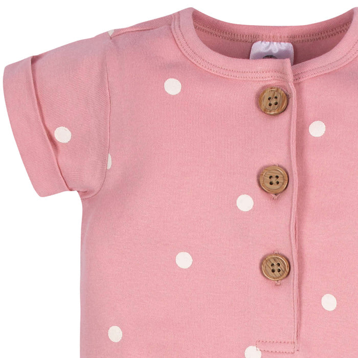 2-Pack Baby Girls Floral & Dots Short Sleeve Rompers-Gerber Childrenswear