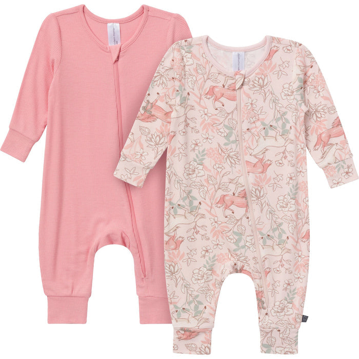 2-Pack Baby Girls Pink Long Sleeve Footless Romper Rompers Gerber®