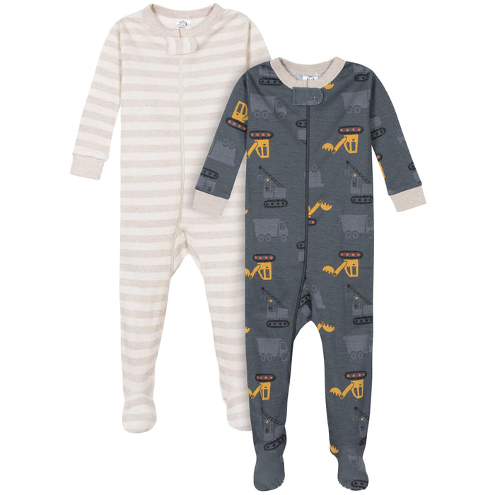 2-Pack Baby & Toddler Boys Construction Trucks Snug Fit Footed Cotton Pajamas-Gerber Childrenswear