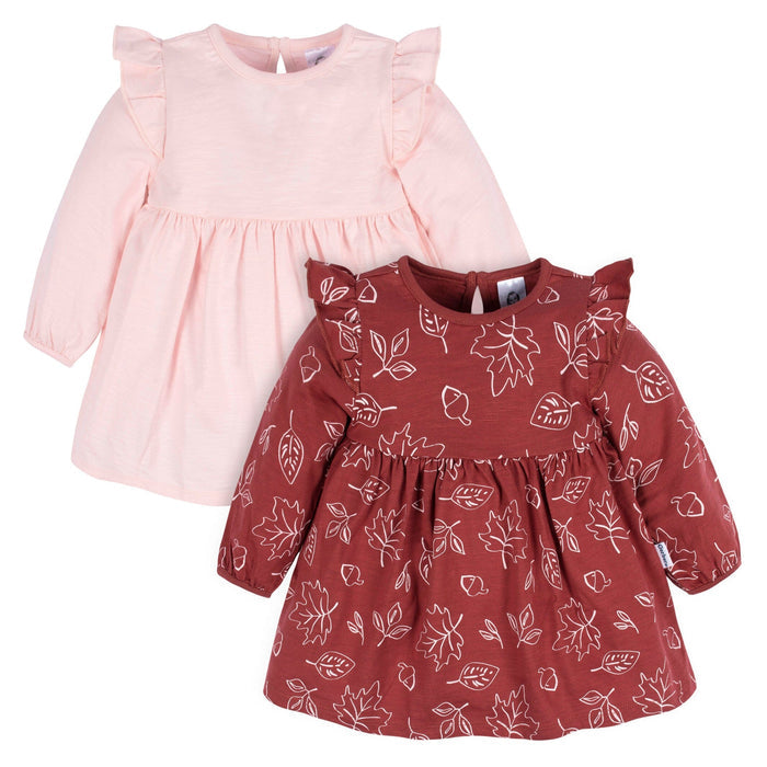 2-Pack Baby & Toddler Girls Dark Orange Leaves Babydoll Dress