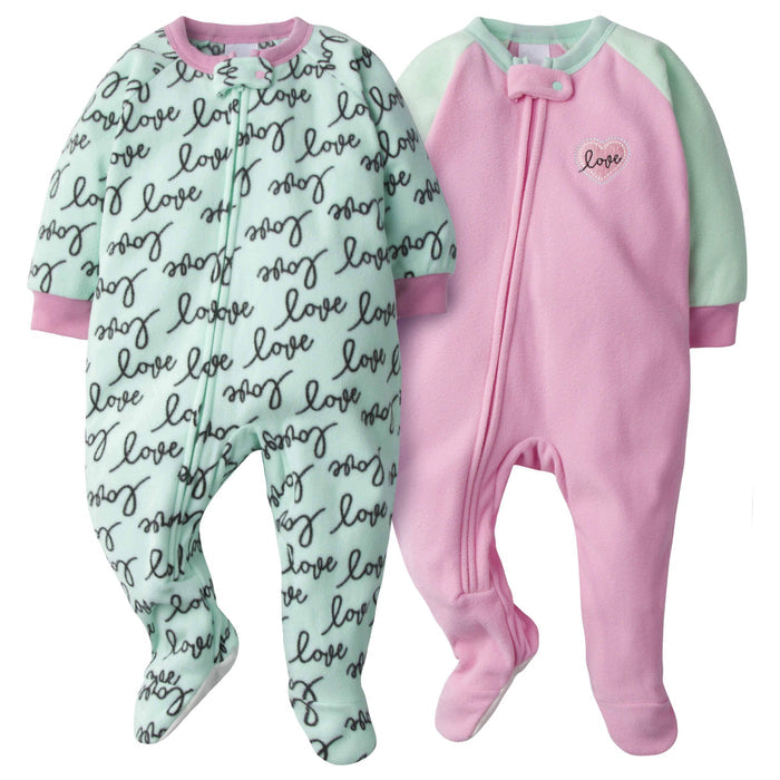 2-Pack Baby & Toddler Girls Love Fleece Pajamas-Gerber Childrenswear