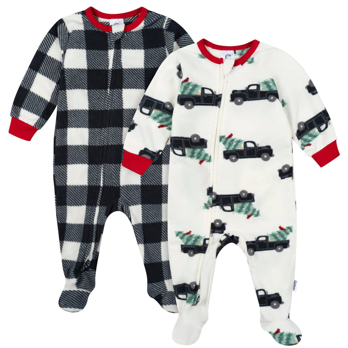 2-Pack Baby & Toddler Neutral Trucks Footed Fleece Pajamas Sleepwear Gerber®