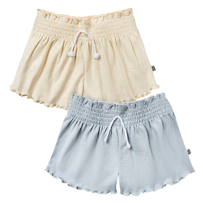 2-Pack Infant & Toddler Girls Light Beige and Blue Smocked Wide Leg Shorts Bundle bottoms Gerber Childrenswear