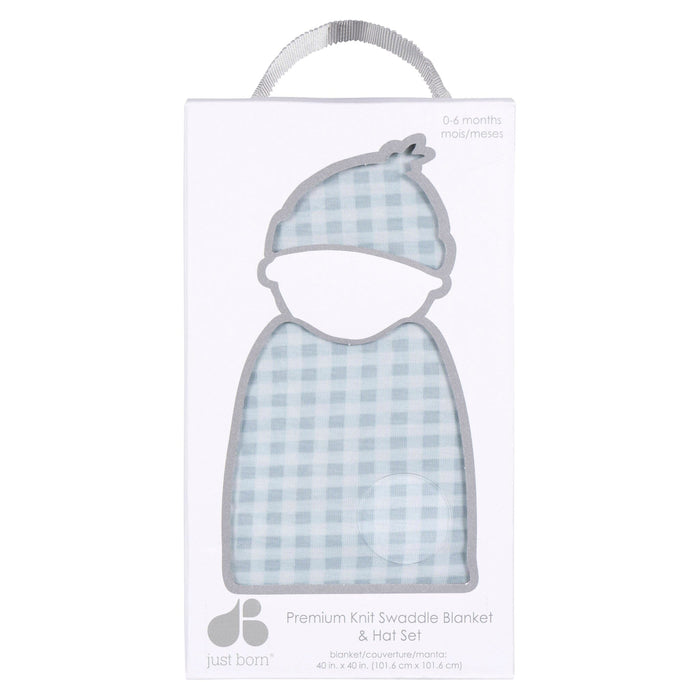 2-Piece Baby Boys Blue Plaid Swaddle Blanket & Hat Set Gerber®