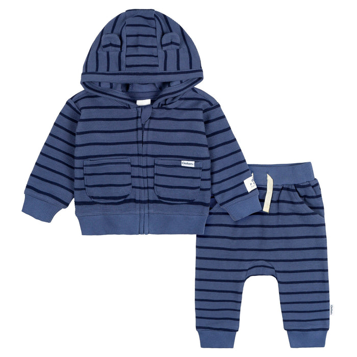 2-Piece Baby Boys Blue Stripe Hooded Jacket & Jogger Set outfits Gerber®
