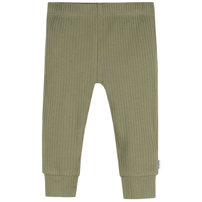 Green ribbed baby pants on a white background