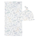 2-Piece Baby Boys Ivory Blue Palms Swaddle Blanket & Hat Set Gerber®