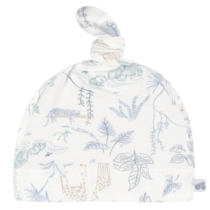 2-Piece Baby Boys Ivory Blue Palms Swaddle Blanket & Hat Set Gerber®
