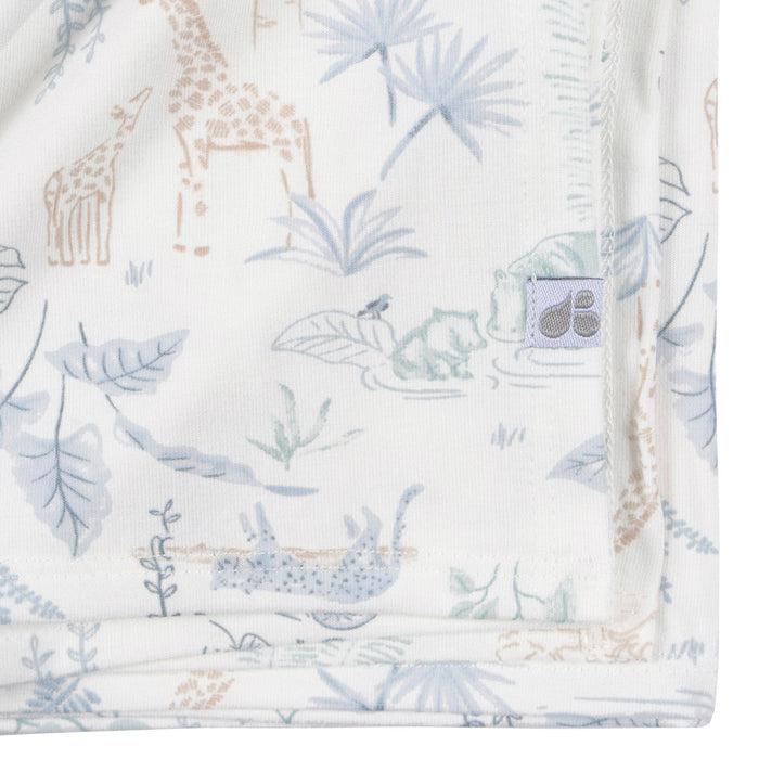 2-Piece Baby Boys Ivory Blue Palms Swaddle Blanket & Hat Set Gerber®