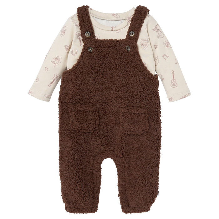 2-Piece Baby Boys Rich Brown Plush Overall With Long Sleeve Top Outfits & Sets Gerber®