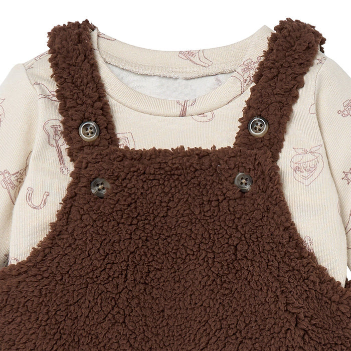 2-Piece Baby Boys Rich Brown Plush Overall With Long Sleeve Top Outfits & Sets Gerber®