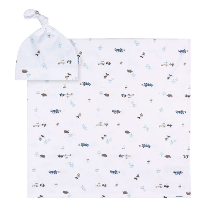 2-Piece Baby Boys Road Trip Swaddle and Cap Set Blankets Gerber®