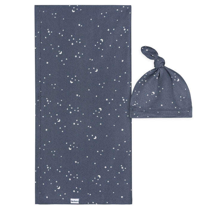 2-Piece Baby Boys Stars & Moon Swaddle and Cap Set receiving blankets Gerber®