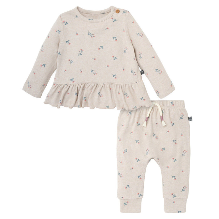 2-Piece Baby Girls Beige Heather Peplum Top and Pants Outfits & Sets Gerber®