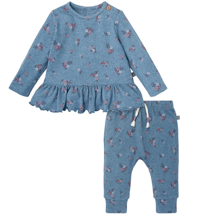 2-Piece Baby Girls Blue Heather Peplum Top and Pants Outfits & Sets Gerber®