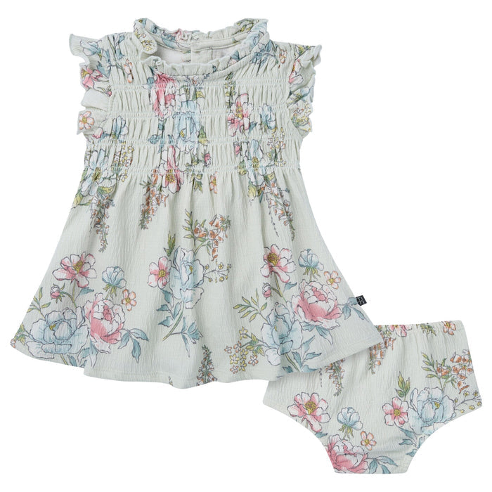 2-Piece Baby Girls Blue Flower Smocked Dress and Diaper Cover Dresses Modern Moments™ by Gerber®