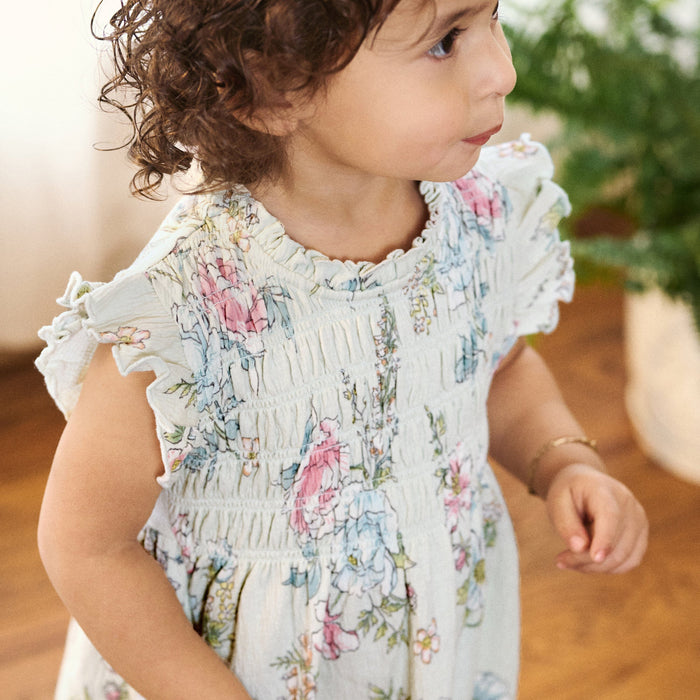 2-Piece Baby Girls Blue Floral Smocked Dress and Diaper Cover dresses modern moments™ by Gerber®