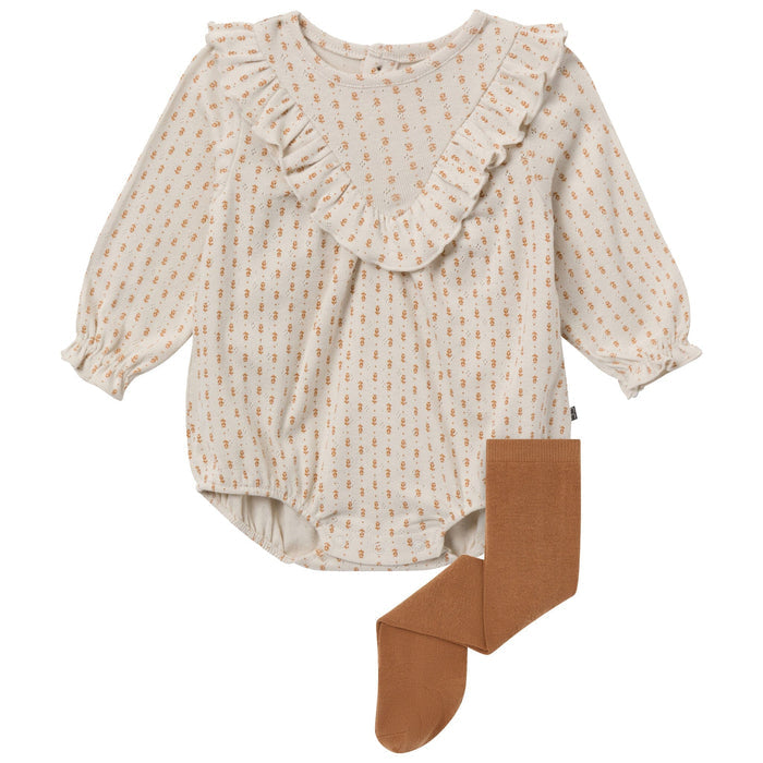 2-Piece Baby Girls Brown Fleur Bubble Romper and Tights rompers modern moments™ by Gerber®
