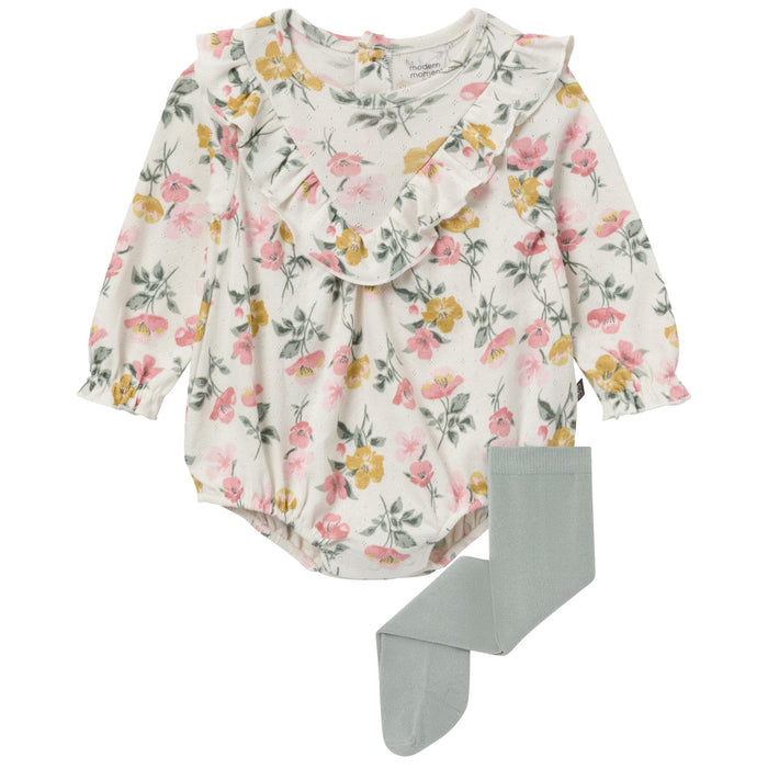 2-Piece Baby Girls Floral Bubble Romper and Tights rompers modern moments™ by Gerber®