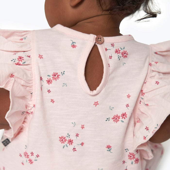 2-Piece Baby Girl Light Pink Floral Ruffled Sleeve Top & Cuffed Shorts Bundle outfits Gerber Childrenswear