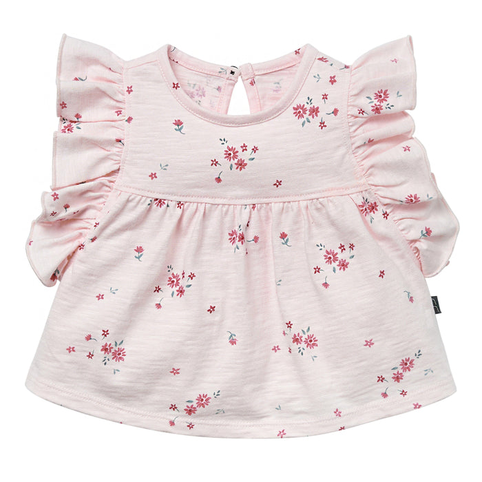 2-Piece Baby Girl Light Pink Floral Ruffled Sleeve Top & Cuffed Shorts Bundle outfits Gerber Childrenswear