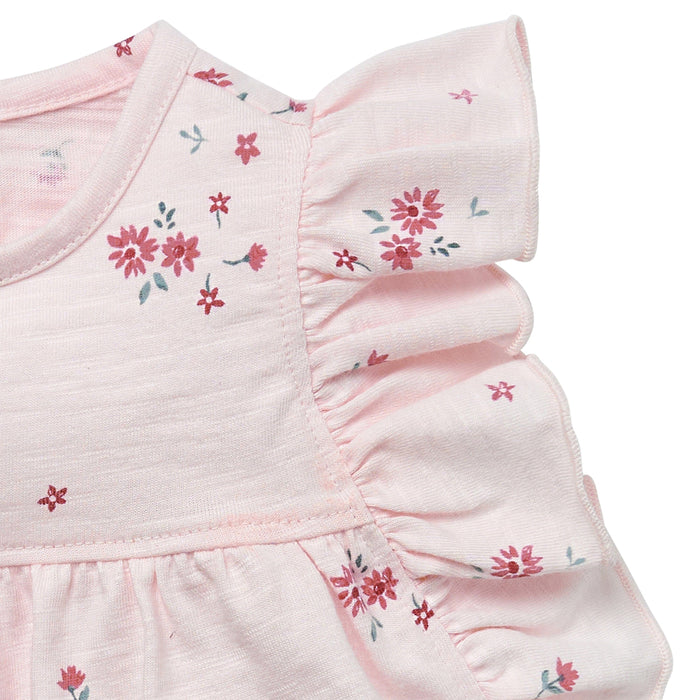 2-Piece Baby Girl Light Pink Floral Ruffled Sleeve Top & Cuffed Shorts Bundle outfits Gerber Childrenswear