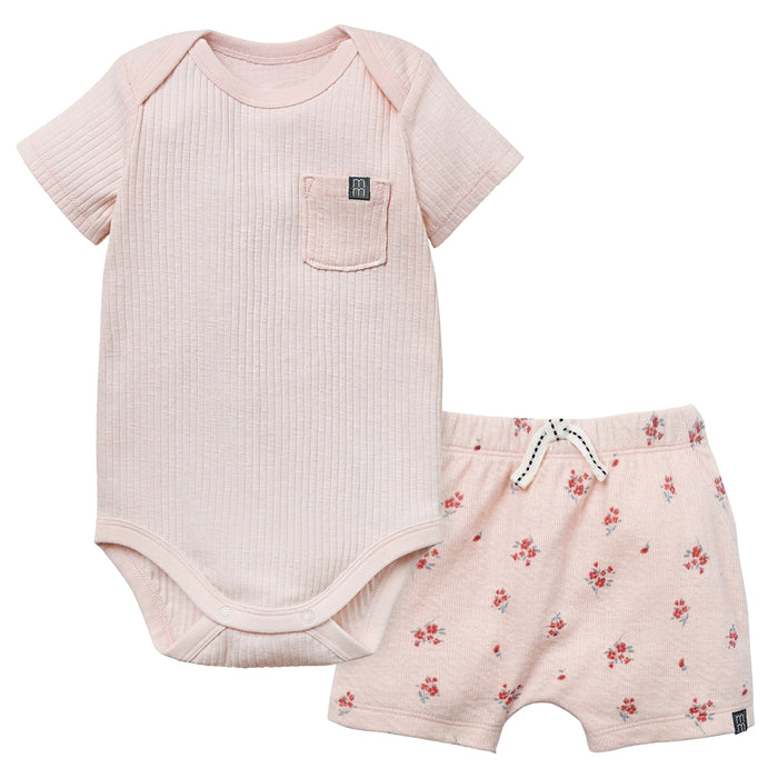 2-Piece Baby Girl Rose Spring Bodysuit & Harem Shorts Bundle outfits Modern Moments™ by Gerber®