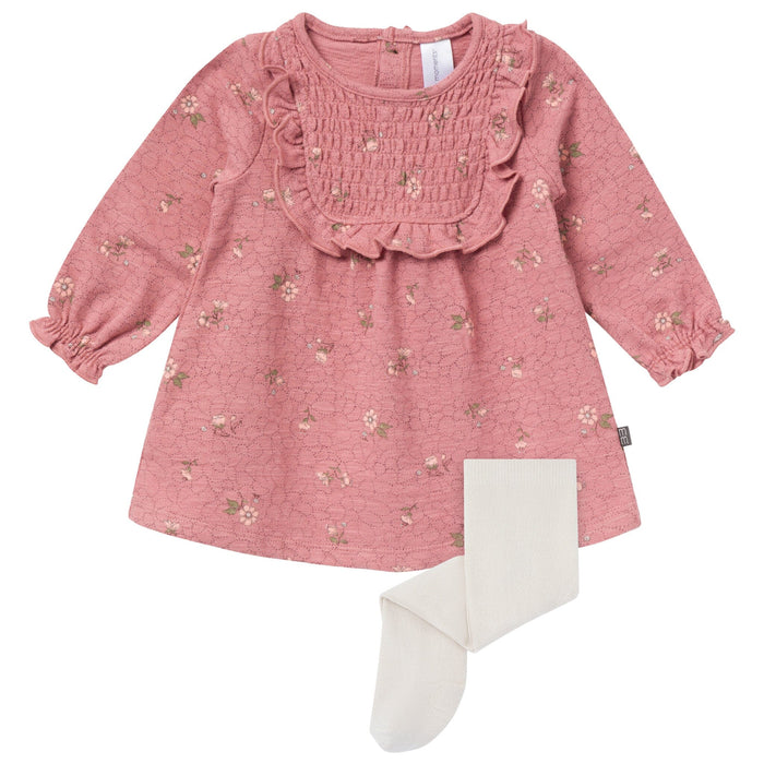 2-Piece Baby Girls Old Rose Floral Dress and Tights Set dresses modern moments™ by Gerber®