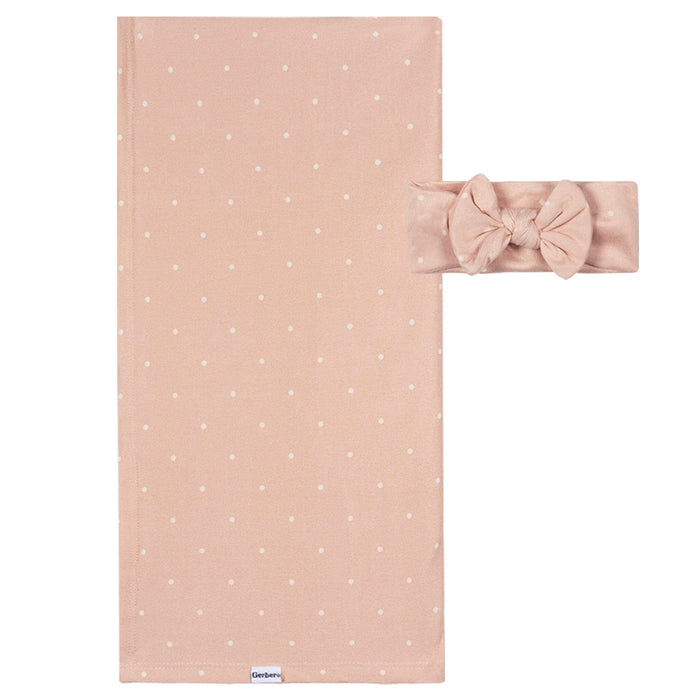 2-Piece Baby Girls Polka Dots Swaddle and Headband Set receiving blankets Gerber®