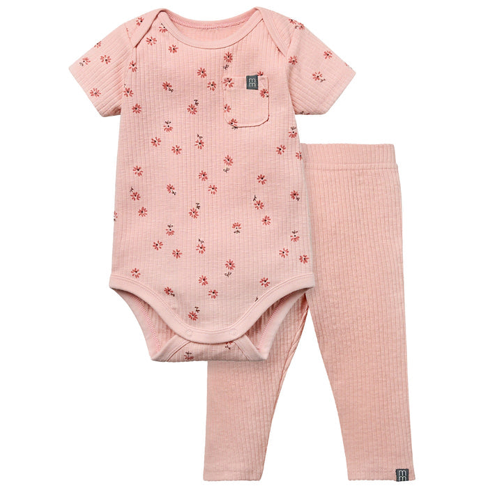 2-Piece Baby Girls Rose Flower Short Sleeve Bodysuit & Pants Set outfits-doorbusters modern moments™ by Gerber®