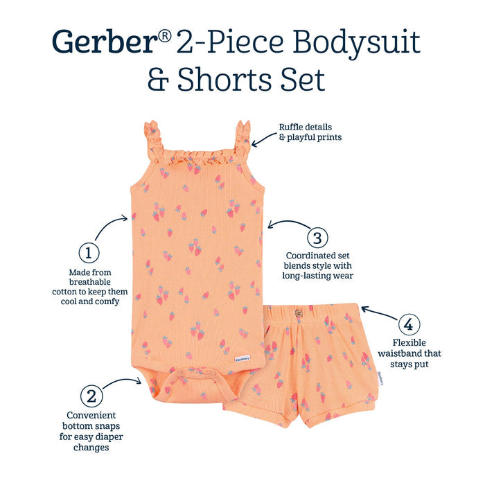 2-Piece Baby Girls Strawberries Bodysuit & Shorts Set outfits Gerber®