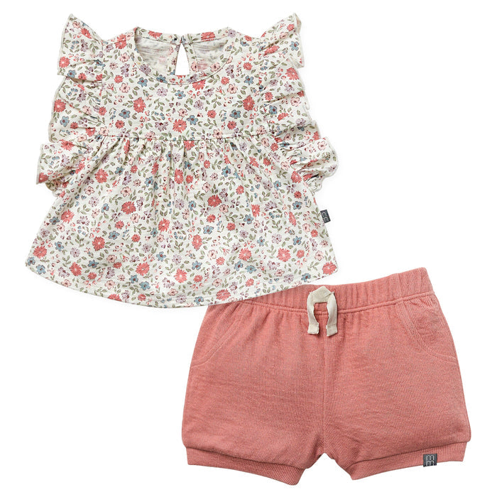 2-Piece Baby Girl Vanilla Garden Ruffled Sleeve Top & Cuffed Shorts Bundle outfits Modern Moments™ by Gerber®