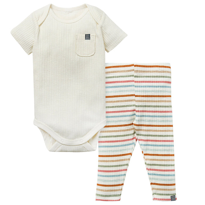 2-Piece Baby Neutral Ivory Stripe Short Sleeve Bodysuit & Pant Bundle outfits Modern Moments™ by Gerber®