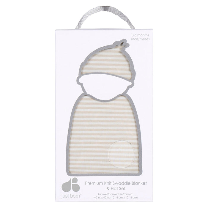 2-Piece Baby Neutral Tan Stripe Swaddle Blanket & Hat Set Gerber®