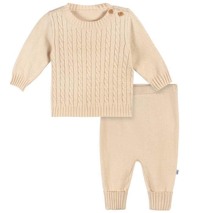 2-Piece Baby Neutral Tan Sweater Knit Set Outfits & Sets Gerber®