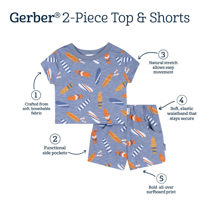 2-Piece Baby & Toddler Boys Blue Surfboard T-Shirt and Shorts Set outfits Gerber®