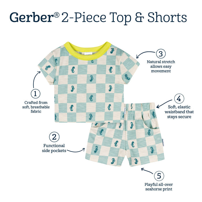 2-Piece Baby & Toddler Boys Green Seahorse T-Shirt and Shorts Set outfits Gerber®