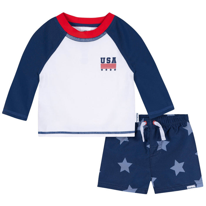 2-Piece Baby & Toddler Boys Patriotic Stars Rashguard & Trunks Set Swimwear Gerber®