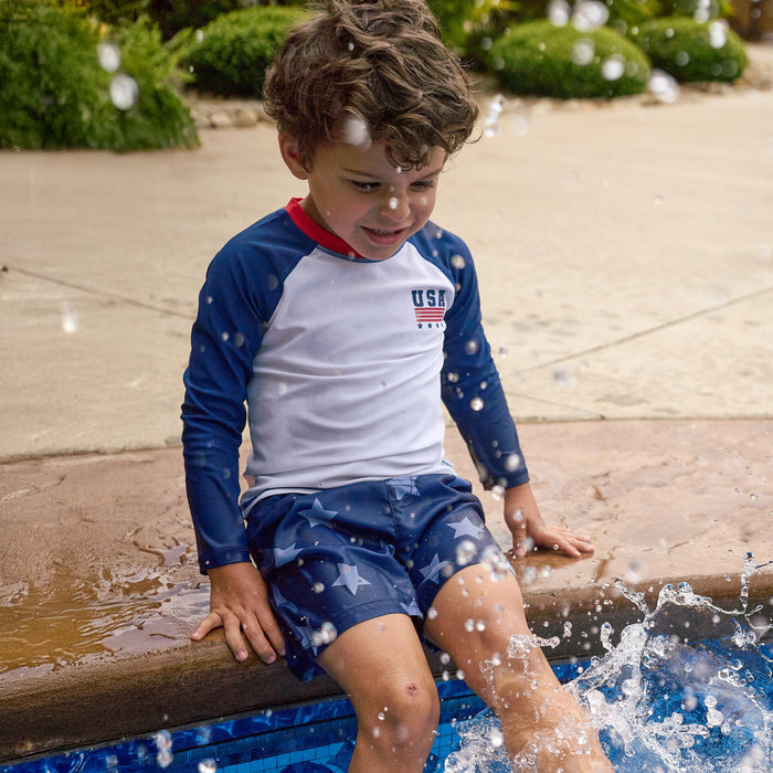 2-Piece Baby & Toddler Boys UPF 50+ Patriotic Stars Rash Guard & Swim Trunks Set swimwear Gerber®